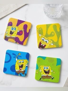 🧽💛 SpongeBob SquarePants Coaster Set 4pc NWT | 3.75”